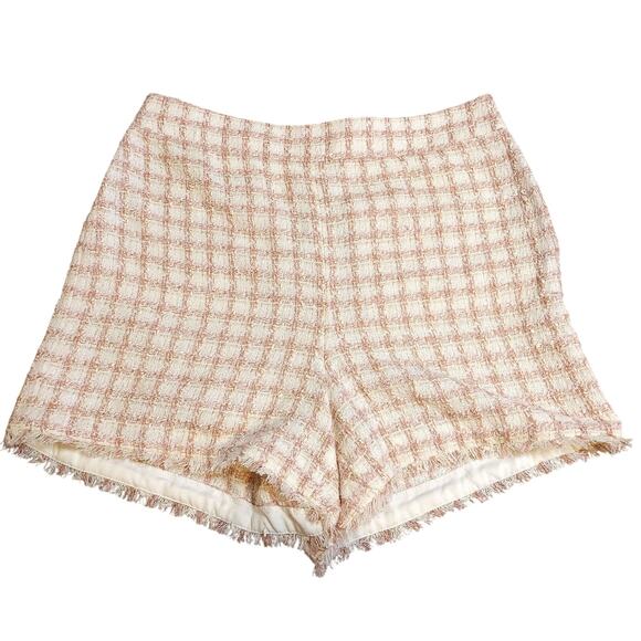 Ann Taylor Size 8 Tweed Shorts Pink White Square Zipper Side Pockets Pastel - Picture 1 of 11